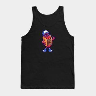 Cool Hotdog Wearing Sunglasses And Hat Cartoon Tank Top